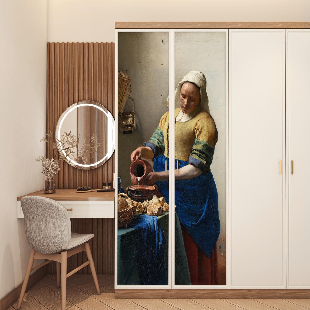 TÜRAUFKLEBER Das Milchmädchen - Johannes Vermeer 85x215 cm - Türtapete - Dunkelblau, Kunststoff (85/0.1cm) - MuchoWow