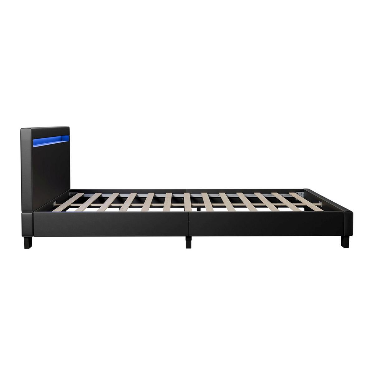 POLSTERBETT Paris mit LED schwarz 120x200cm - Schwarz, Holzwerkstoff (120/200cm) - Juskys