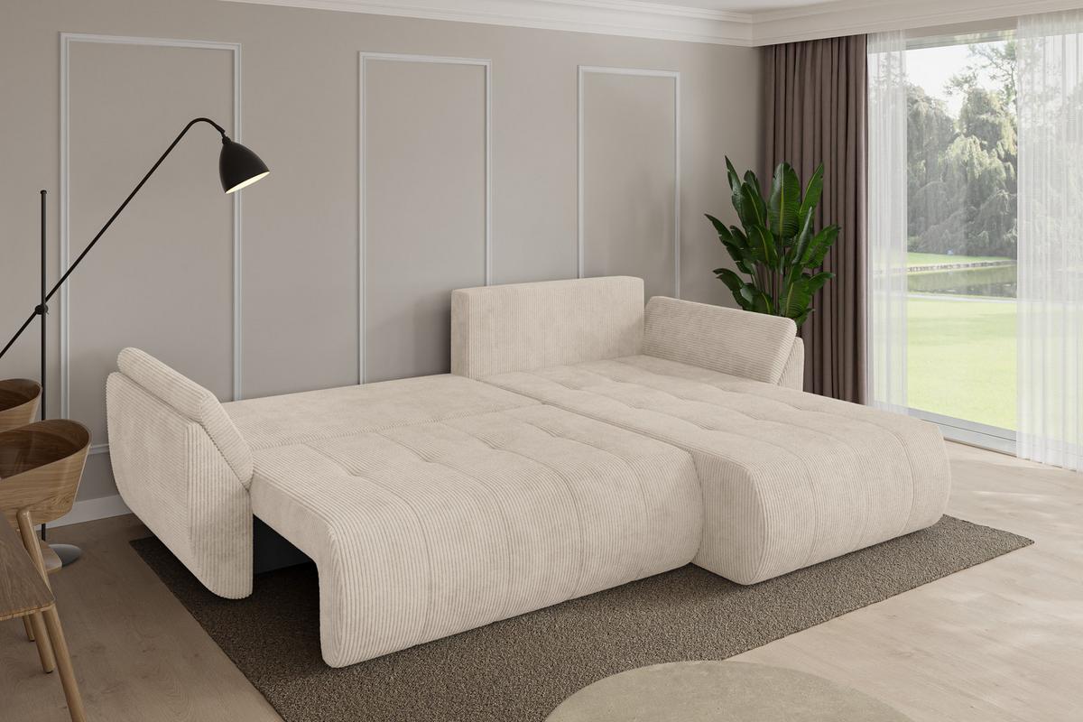 ECKSOFA mit Schlaffunktion Ottomane Rechts TOKO-L 277x194x86 Beige Cord - Beige/Schwarz, Holzwerkstoff/Kunststoff (277/194cm) - ALTDECOR