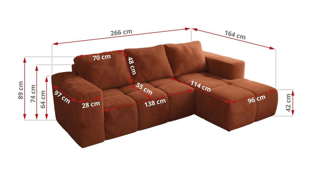 ECKSOFA MONIVA Orange Plüsch - Rechts - Schwarz/Orange, Kunststoff/Textil (266/164cm) - MKS