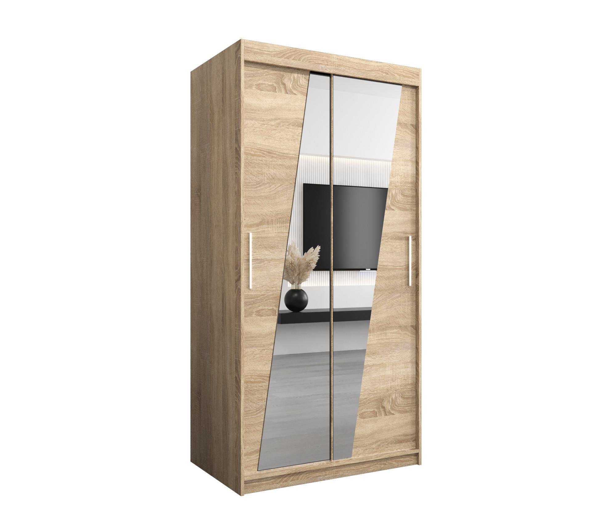 SCHWEBETÜRENSCHRANK 200/100/62 2-türig - Silberfarben/Sonoma Eiche, Holz/Kunststoff (100/200/62cm) - MÖBEL KRYSPOL