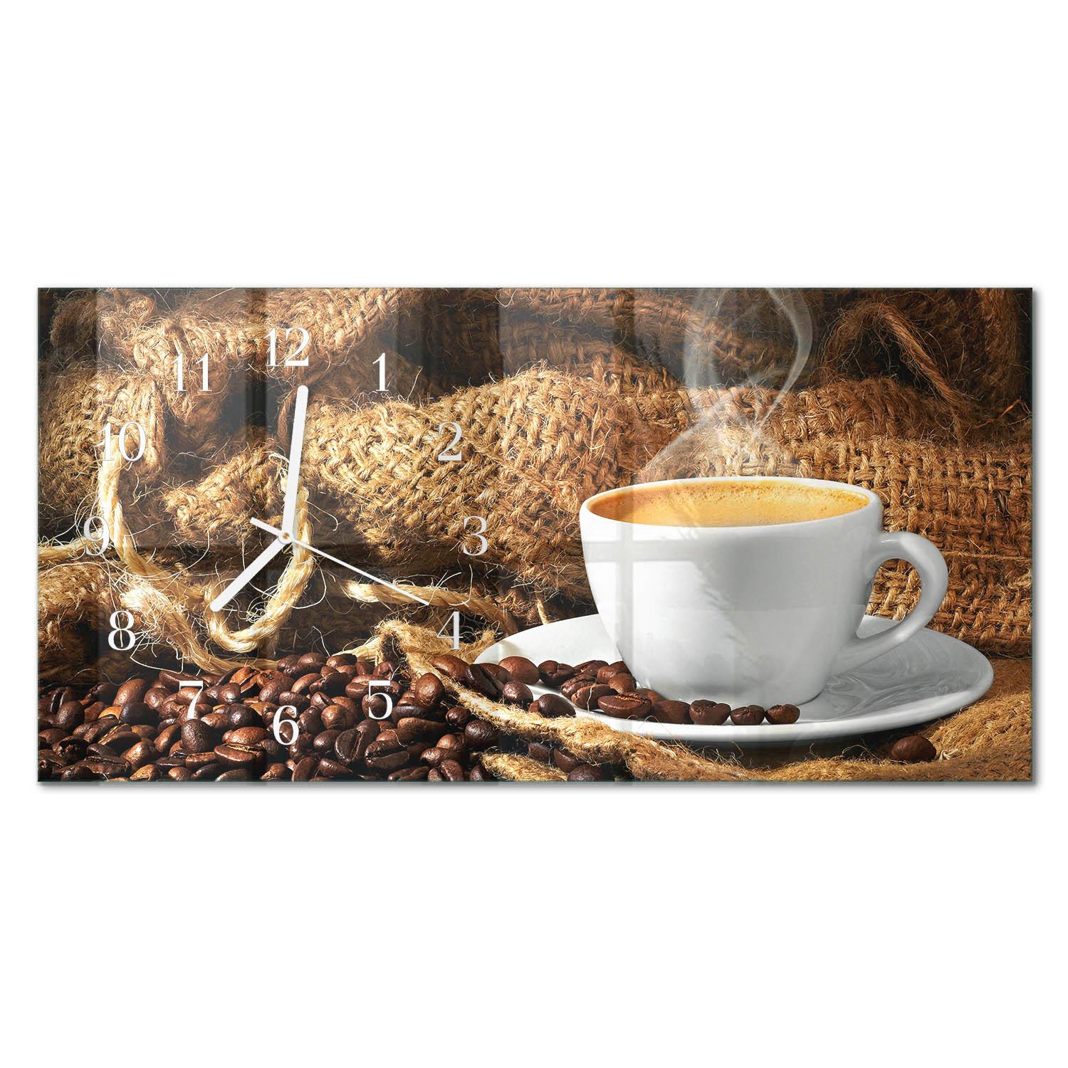 WANDUHR aus Glas 60x30 cm - Kaffeebohnen - Braun, Glas (60/30/0.4cm) - TULUP