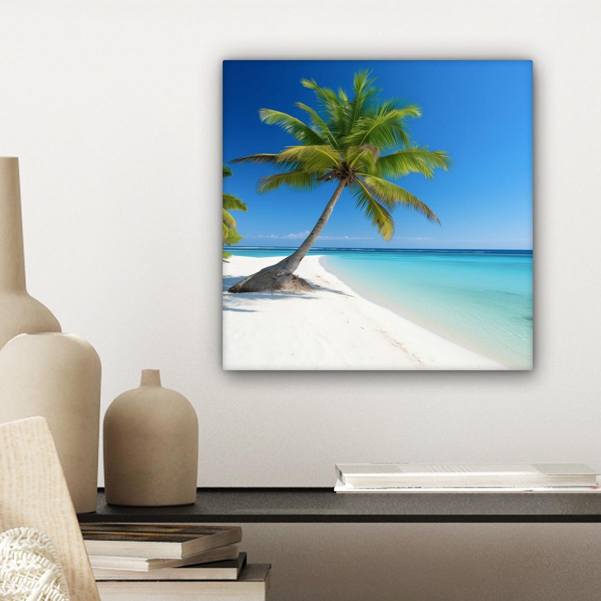 LEINWANDBILD Strand - Palme - Tropisch - Meer Deko Wohnzimmer 20x20 cm - Grün, Textil (20/20cm) - MuchoWow