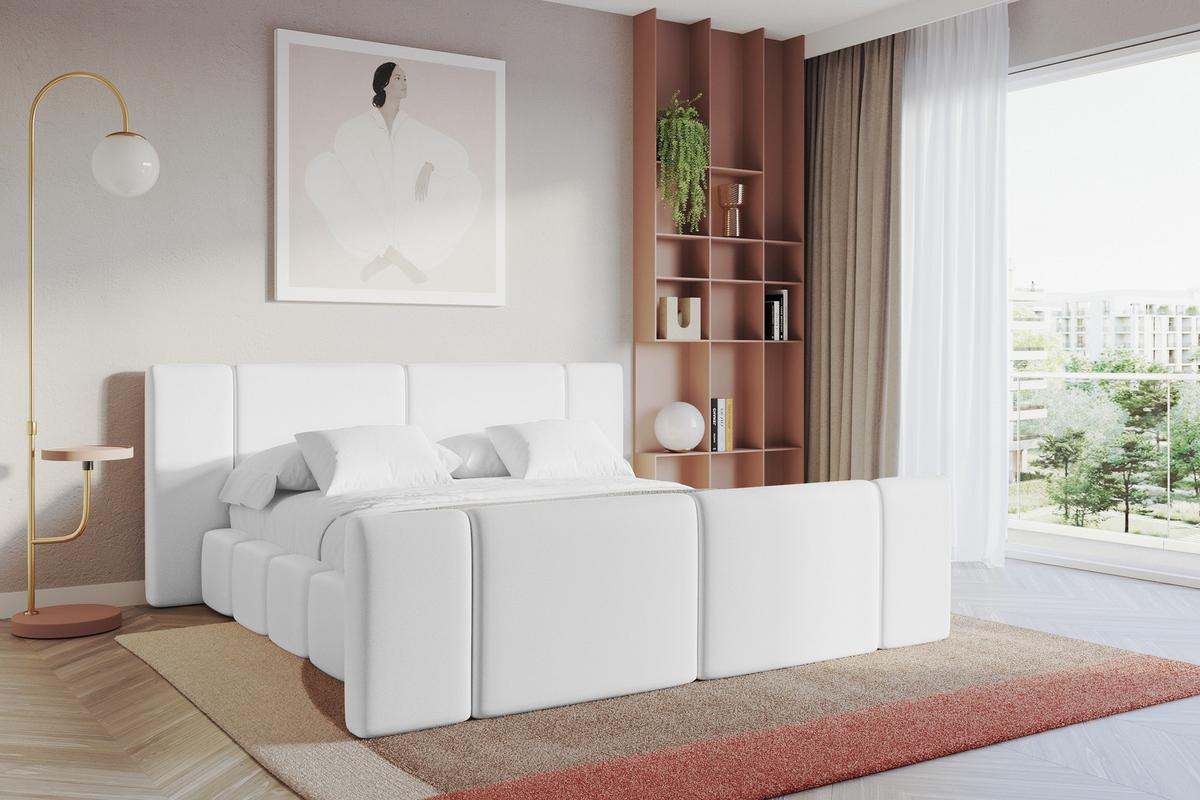 POLSTERBETT mit Bettkasten, Fußteil und Lattenrost, Bett mit Matratze H3/H4 - NILO-Z 140x200 Weiß - Weiß Hochglanz, Holzwerkstoff/Textil (140/200cm) - ALTDECOR