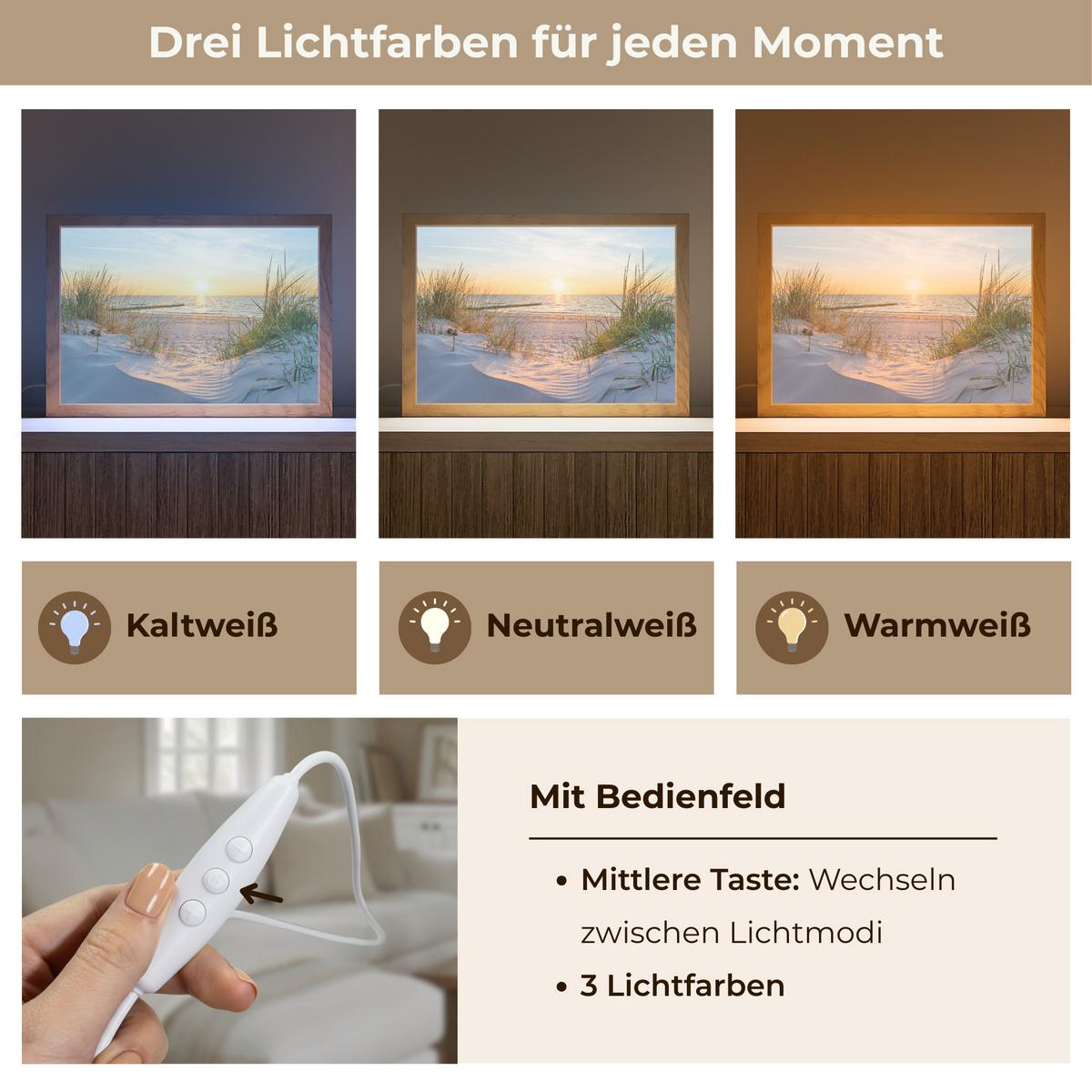 TISCHLEUCHTE Strand - Sonne - Düne - Gras - Sand - Horizont 30x20 cm - Cognac, Holzwerkstoff (8/30/20cm) - OnlyWow