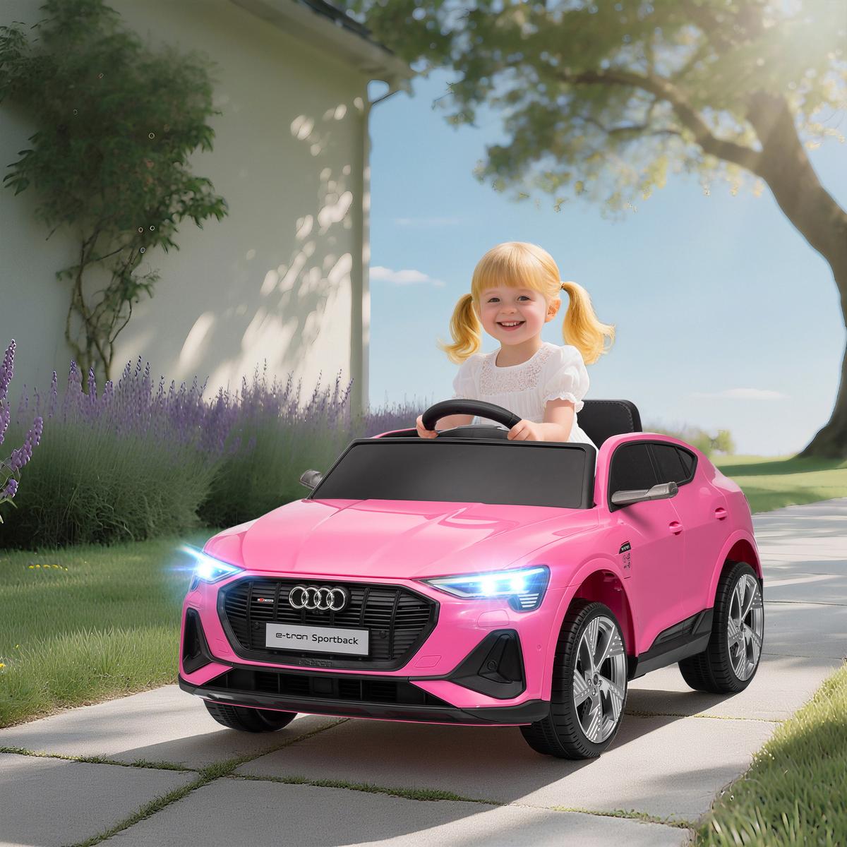 KINDER-ELEKTROAUTO 12V-Doppelmotor Hupe, Musik, LED-Scheinwerfer, Rücklichter ab 3 Jahre Rosa - Rosa, Metall (108/60/47cm) - HOMCOM