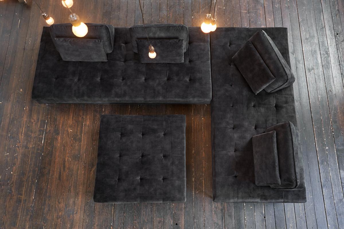 MODULSOFA MIT HOCKER WIOLO Anthrazit Velvet - Anthrazit/Silberfarben, Textil/Metall (350/80/350cm) - KAWOLA