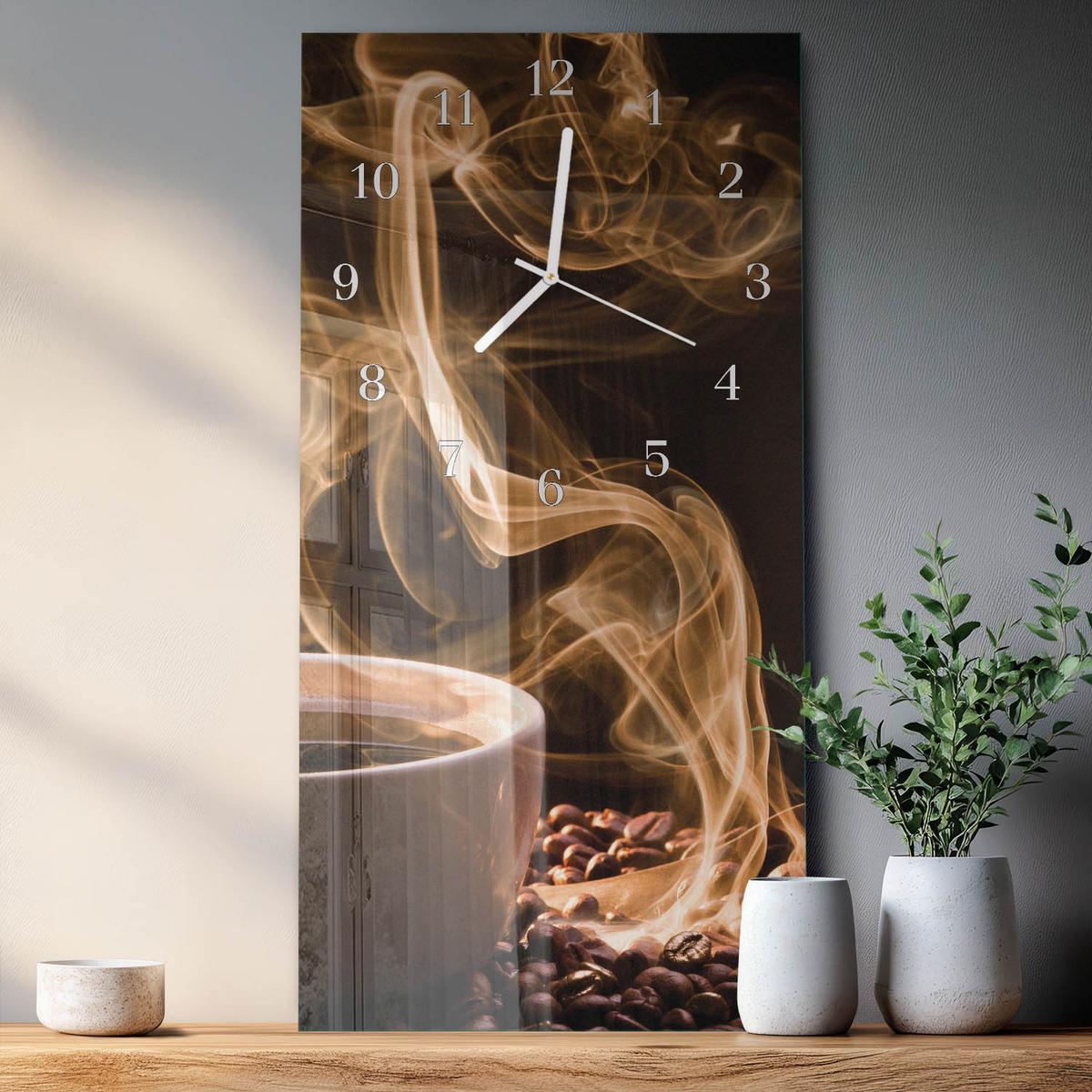 WANDUHR aus Glas 30x60 cm - Tasse Kaffee - Braun, Glas (30/60/0.4cm) - TULUP