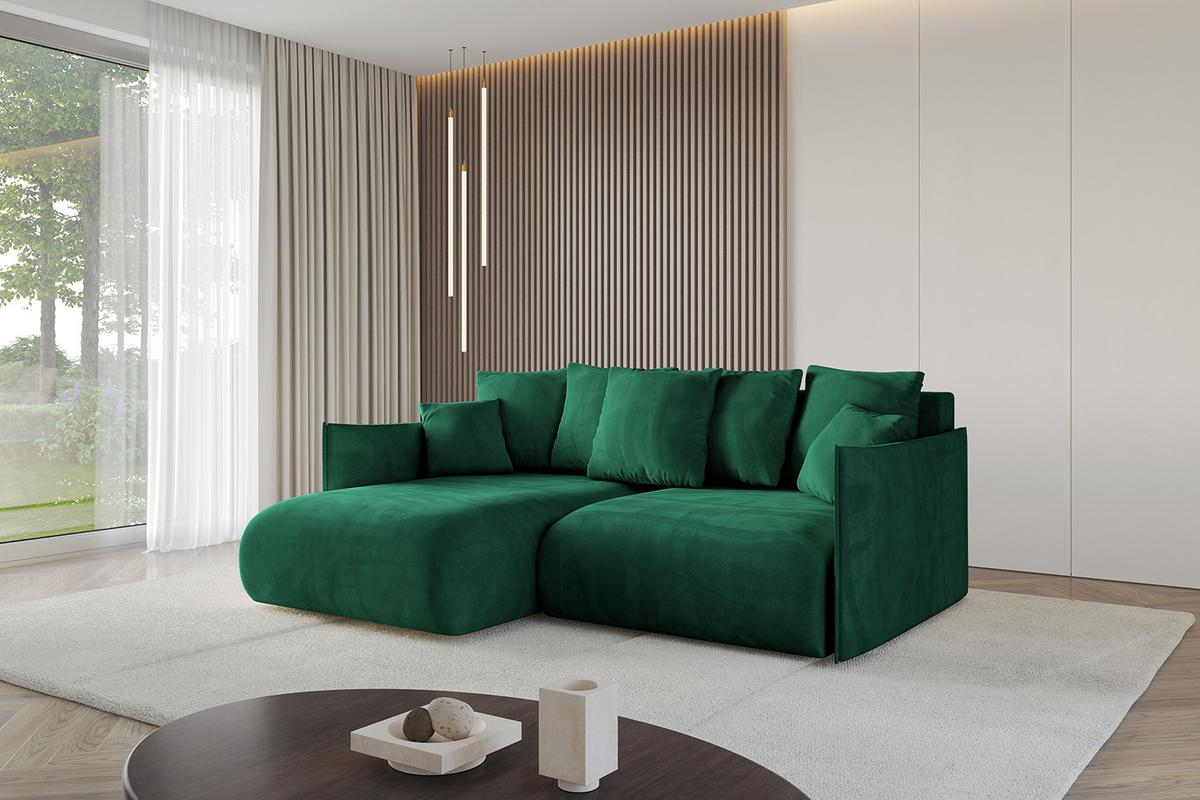 ECKSOFA Ottomane links ONESK-L 216x177x72 Dunkelgrün Velours - Dunkelgrün, Holzwerkstoff/Kunststoff (216/177cm) - ALTDECOR