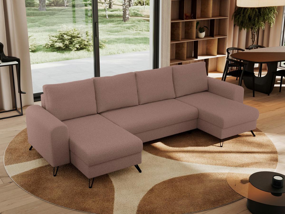 WOHNLANDSCHAFT AXEL U Boucle Rosa - Schwarz/Rosa, Textil/Metall (312/90/140cm) - MKS