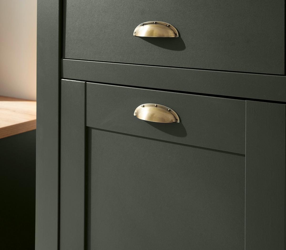 SIDEBOARD grün, Wotan Eiche Landhaus, Kommode mit Weinregal - Dunkelgrün/Messingfarben, Holzwerkstoff/Metall (145/83/41cm) - Furn.Design