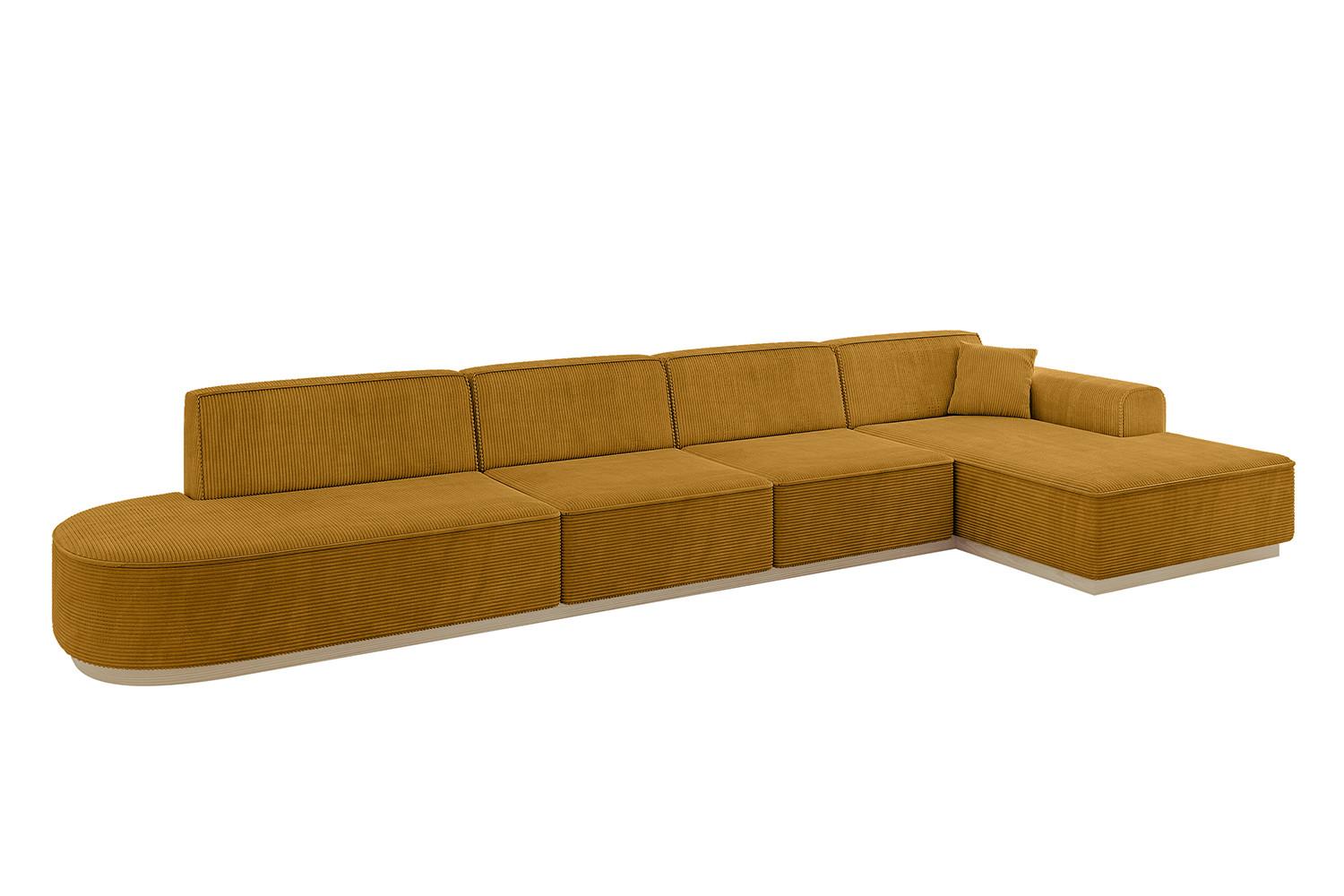 ECKSOFA Ottomane Rechts IREA-L3 - 412x165x80 cm Senfgelb - Grün, Holzwerkstoff/Textil (412/165cm) - ALTDECOR
