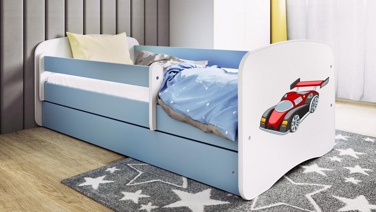 KINDERBETT Rennwagen mit Schublade und Matratze 140/70 - Blau, Holzwerkstoff (70/140cm) - RAUMHIRSCH FURNITURE