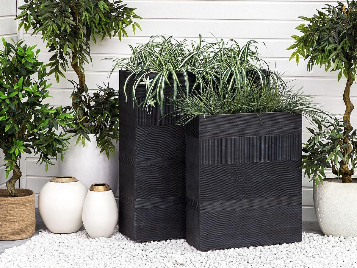 BLUMENTOPF schwarz rechteckig 80/30/92 cm Thimena - Schwarz, Naturmaterialien (92cm) - Beliani