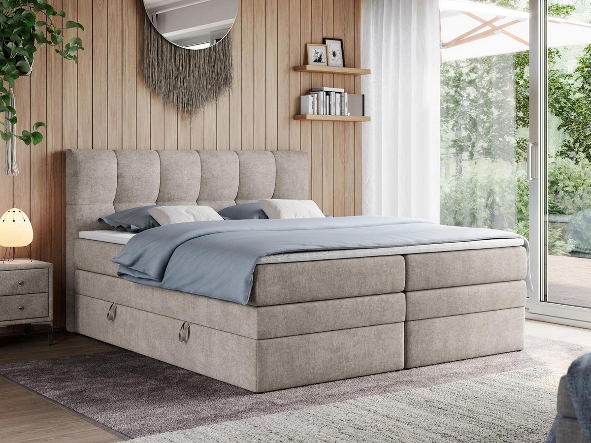 BOXSPRINGBETT ALVIN KING 120/200 Beige Struktur - H4 - Beige, Holz/Textil (120/200cm) - MKS