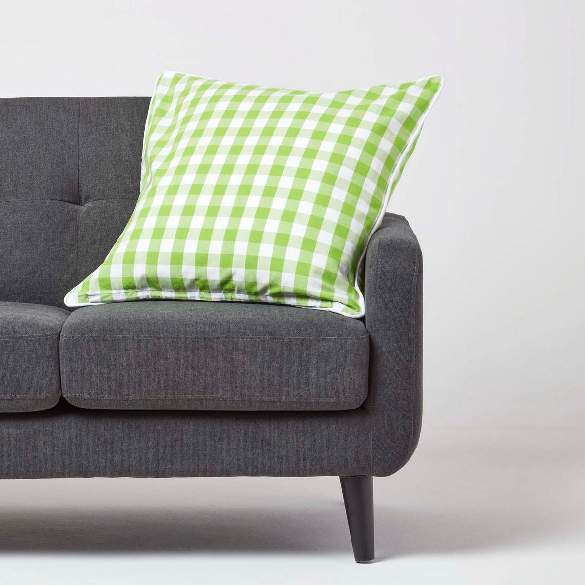 KISSENHÜLLE Karo-Muster 60/60 cm, 100% Baumwolle - Grün, Textil (60/60cm) - Homescapes