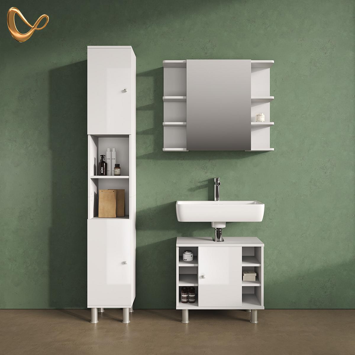 WASCHBECKENUNTERSCHRANK Fucino Weiß Hochglanz 60 x 54 cm - Weiß Hochglanz, Holzwerkstoff (60/54/32cm) - Livinity®