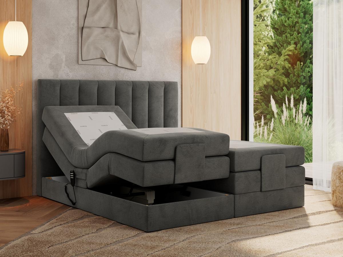 BOXBETT COMFORTO 140/200 - Dunkelgrau Velvet - H4 - Dunkelgrau, Holz/Textil (140/200cm) - MKS