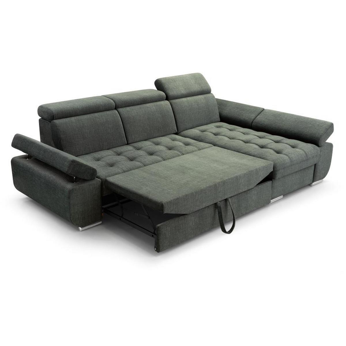 ECKSCHLAFSOFA Bianca dunkelgrau rechts - Chromfarben/Dunkelgrau, Textil (264/165cm) - Beautysofa