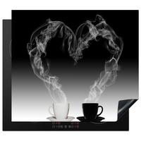 HERDABDECKPLATTE Kaffee - Herz - Schwarz und weiß - Tassen Abdeckung Ceranfeld 59x51 cm - Weiß, Kunststoff (59/51/0.2cm) - MuchoWow