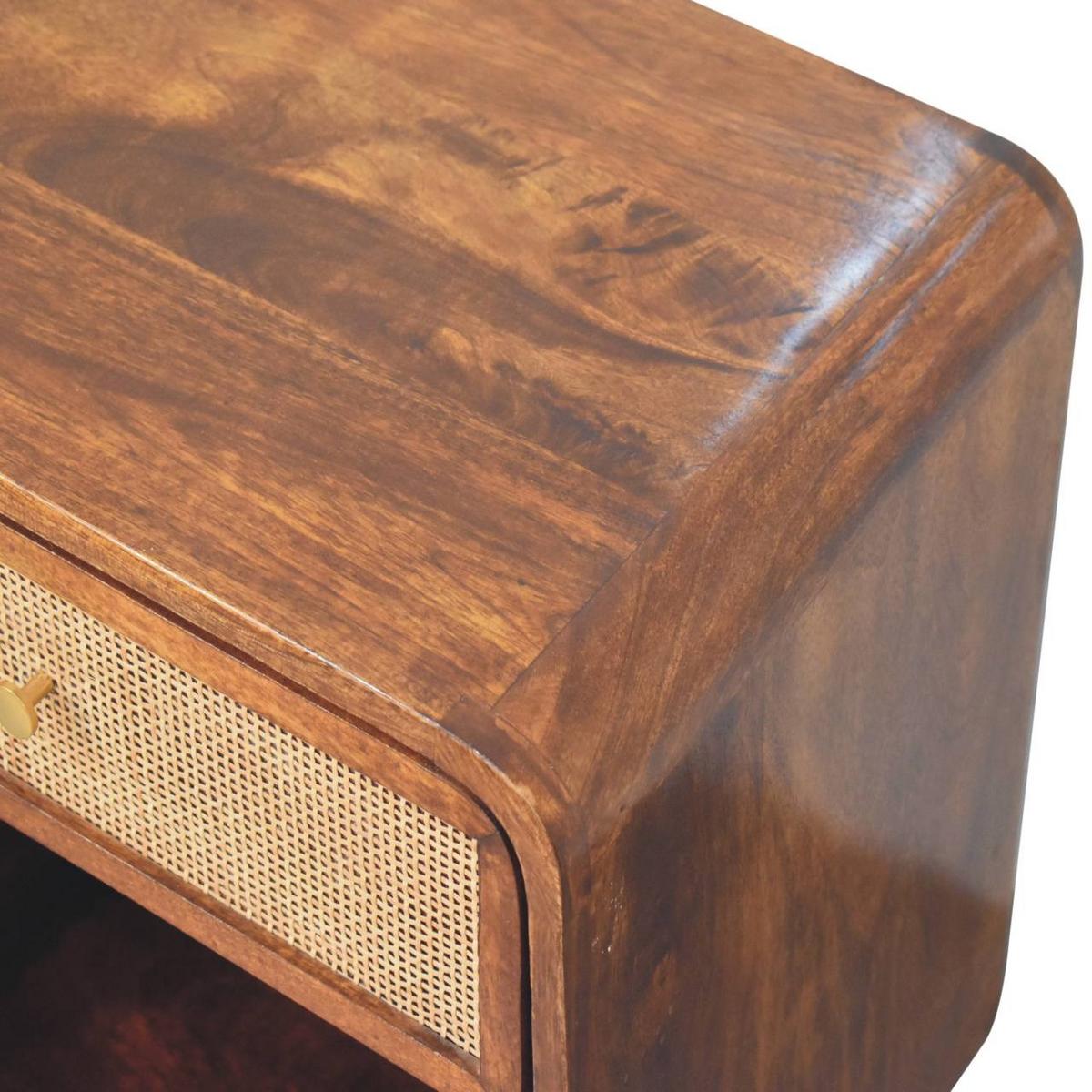 NACHTKASTEN Kastanie Offen Geflochten, 1 Schublade und Offenes Regal, Dunkelbraun - Dunkelbraun/Messingfarben, Holz/Metall (45/54/35cm) - Artisan Furniture