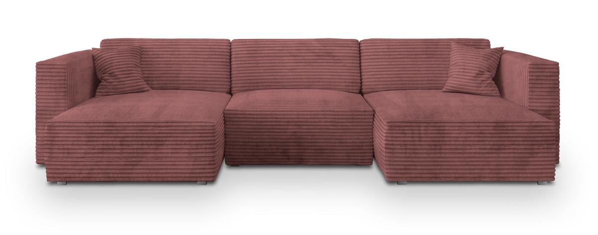 WOHNLANDSCHAFT SARMO Rosa Kordstoff mit Schlaffunktion - Rosa/Grau, Holz/Kunststoff (347/90/148cm) - MASSENO