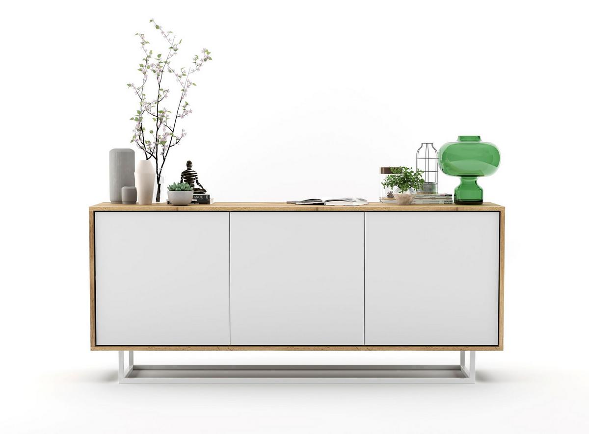 KOMMODE Apollo 3D Eiche wotan Weiß Matt 168 cm - Weiß, Holzwerkstoff/Metall (168/72/35cm) - Meble Lindner