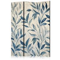 PARAVENT Einseitig Bedruckter 3-tlg 135x172 cm Blaue Bl tter Boho - Blau, Holz/Textil (135/172/3cm) - Muralo