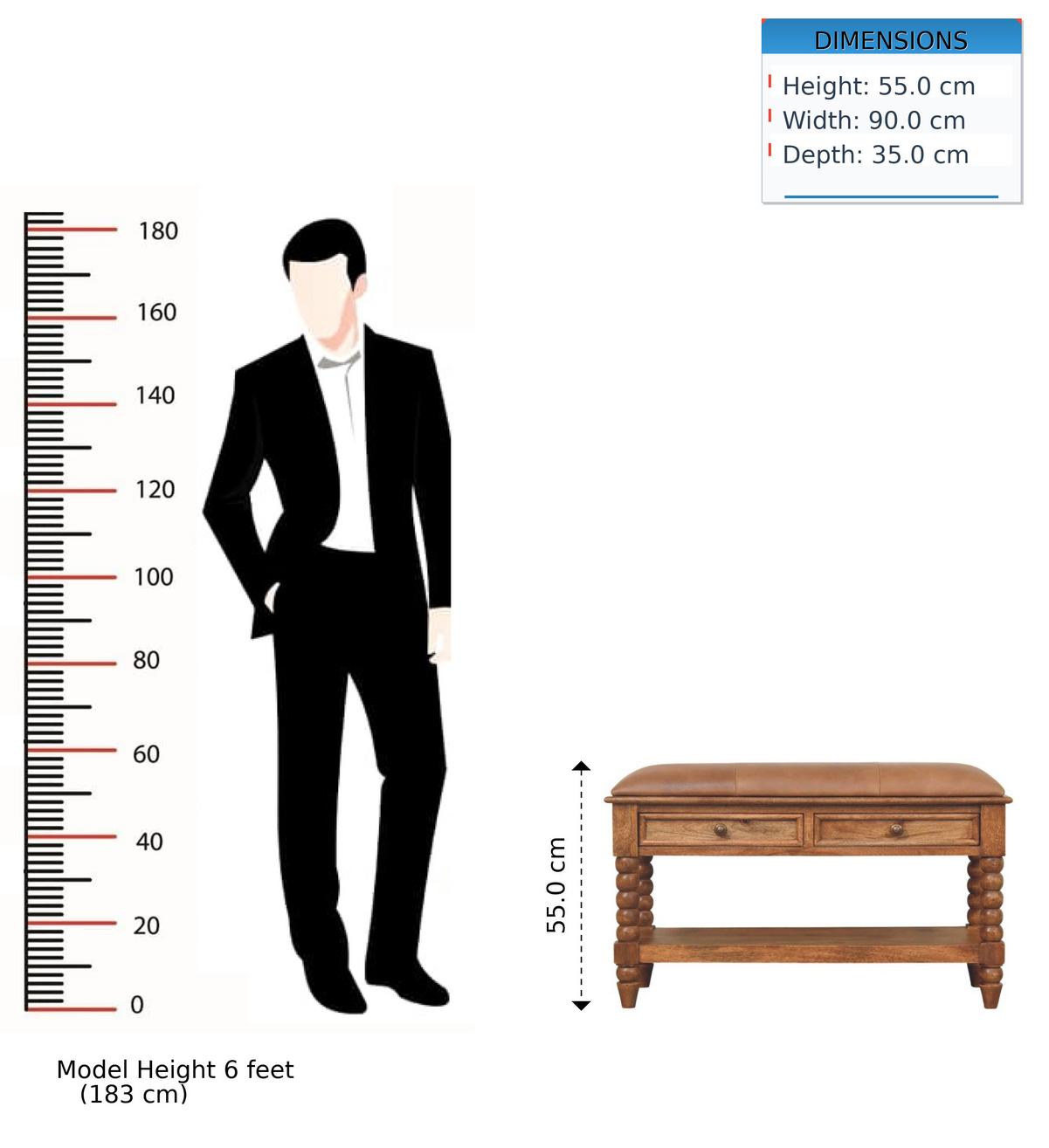 SITZBANK mit Amber-Eichen-Finish, 2 Schubladen, 1 offene Ablage, hellbraun. - Hellbraun, Holz (90/55/35cm) - Artisan Furniture