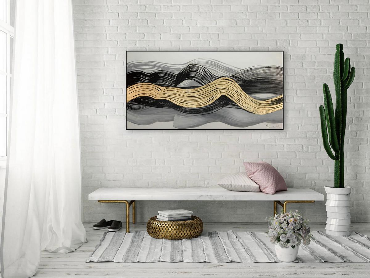 ACRYLBILD HANDGEMALT 120/60 cm - Schwarz/Weiß, Holz/Textil (120/60cm) - KUNSTLOFT