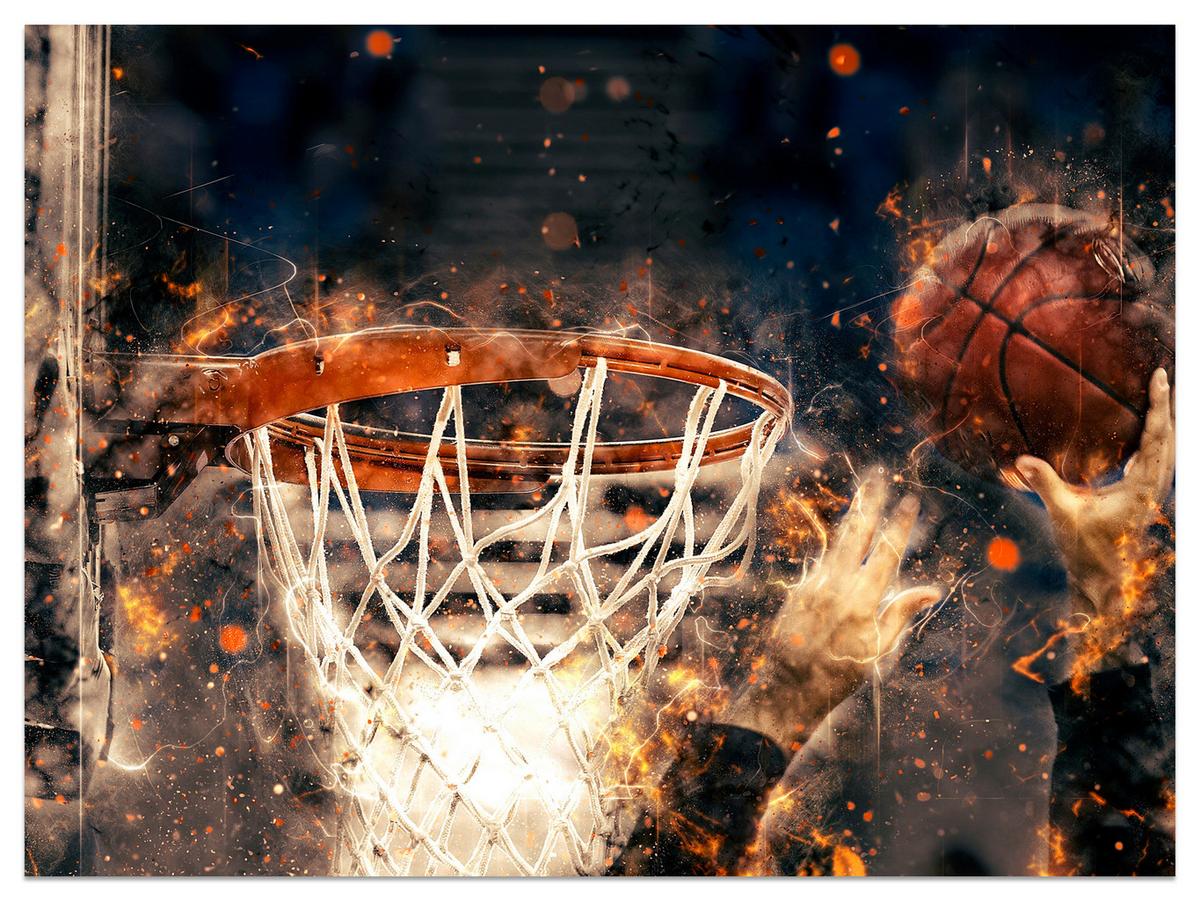 FOTOTAPETE für Jugendzimmer Aquarell Basketball Dunk Sport 400x280 - Beige/Schwarz, Papier (400/280cm) - Muralo