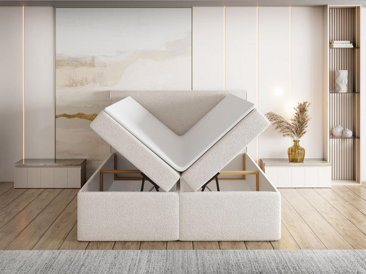 BOXBETT Terra mit Bettkasten, Boucle Grau 140/200 cm – 7-Zonen Taschenfederkern-Matratze & Komfortschaum-Topper - Hellgrau, Kunststoff/Textil (140/200cm) - WFL GROUP