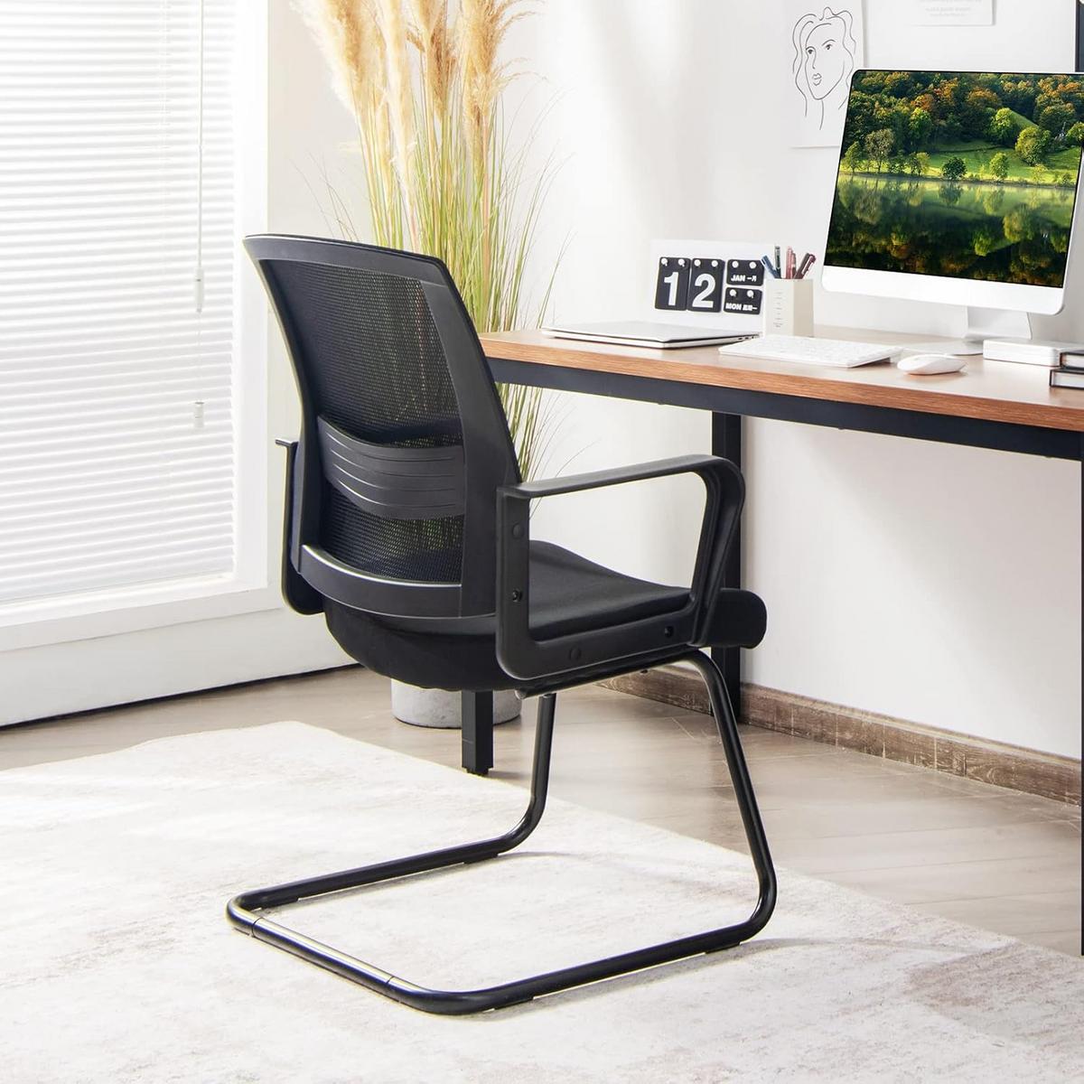 BÜROSTÜHLE 94cm Schwarz (2er-Set) - Schwarz, Metall (60/94/55cm) - COSTWAY
