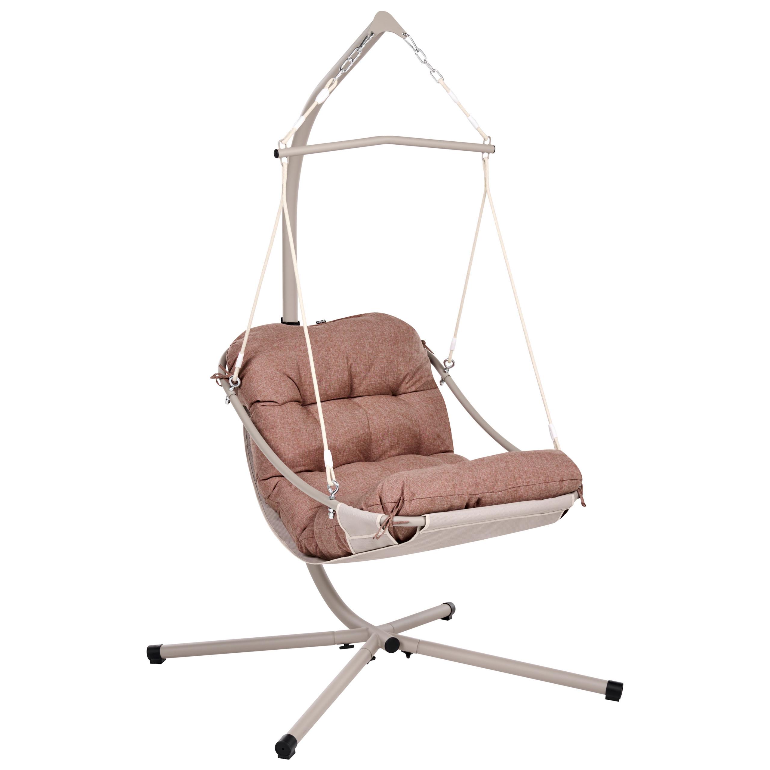 HÄNGESESSEL mit Gestell Metall Braun Alghero - Beige/Braun, Textil (109/195/101cm) - Beliani
