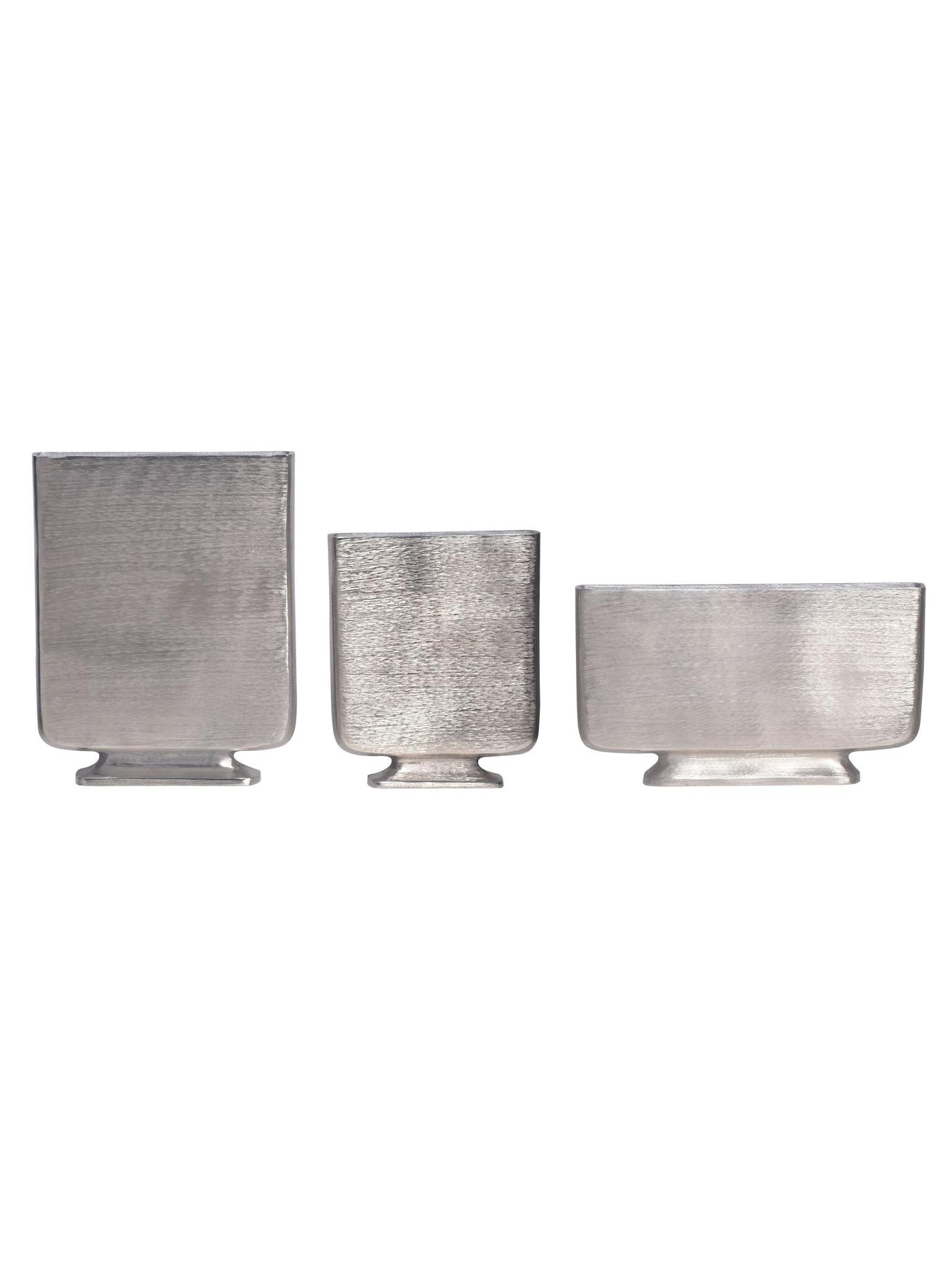 VASEN 3er-Set PORTONOVO, Aluminium, handgefertigt, Silber, 26 x 4 x 33 cm - Silberfarben, Metall (33cm) - KADIMA DESIGN