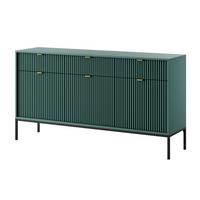 SIDEBOARD Eternas 3T 3S Grün 154/83/39 cm – schwarze Füße, mit geriffelten Fronten - Schwarz/Grün, Holzwerkstoff (154/83/39cm) - AX Living