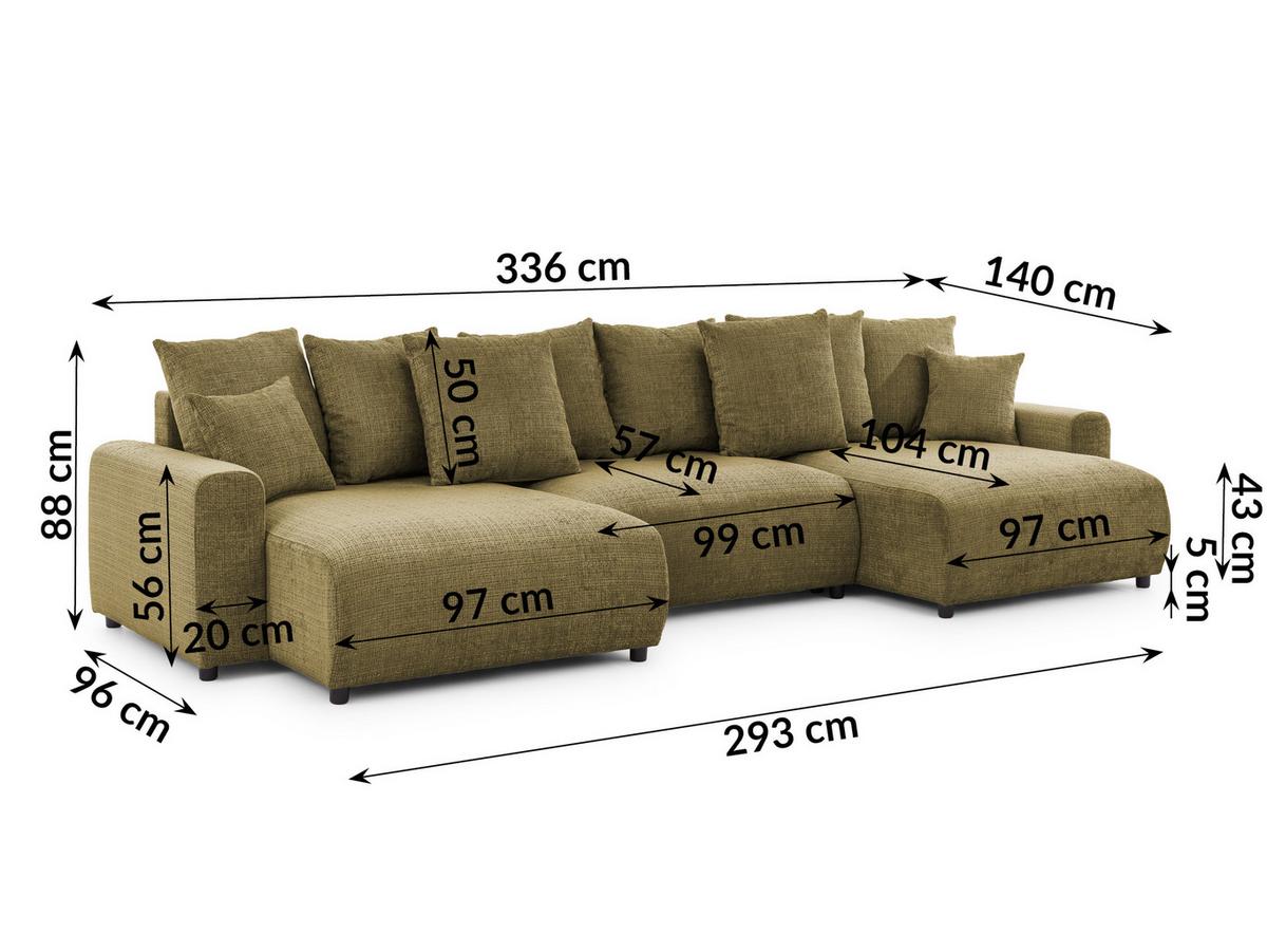 WOHNLANDSCHAFT Calma mit Schlaffunktion und Bettkasten im Bumpy-Design aus weichem Grün Chenille-Stoff - Schwarz/Grün, Holz/Kunststoff (336/88/140cm) - S-Style