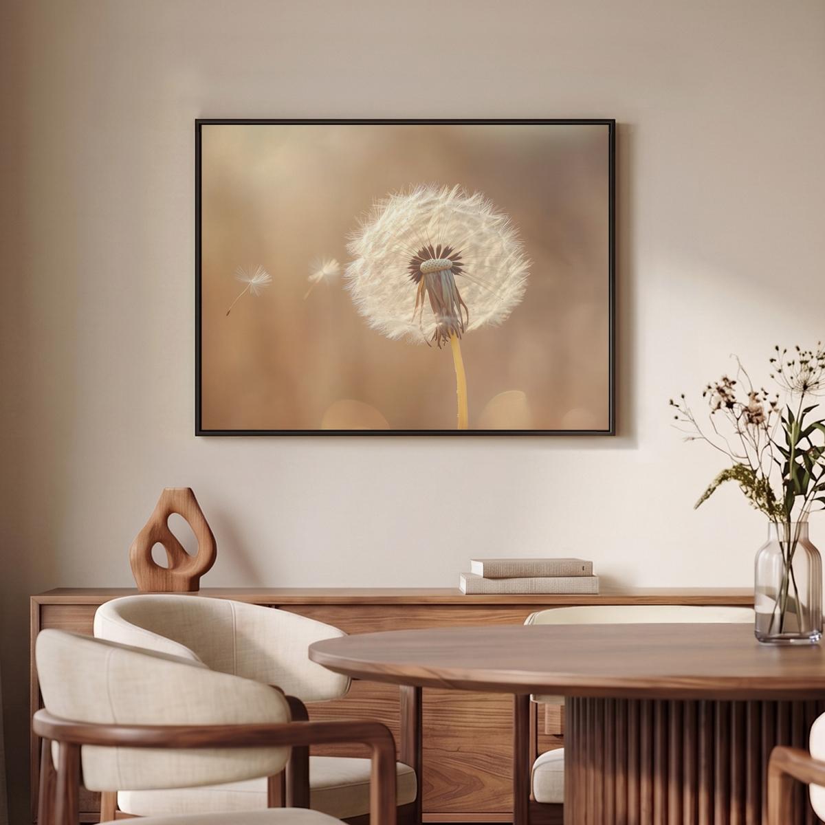 LEINWAND Bilder mit Rahmen - Löwenzahn - Beige - Natur - Blume - 80x60 - Hellbraun, Textil (80/60cm) - MuchoWow