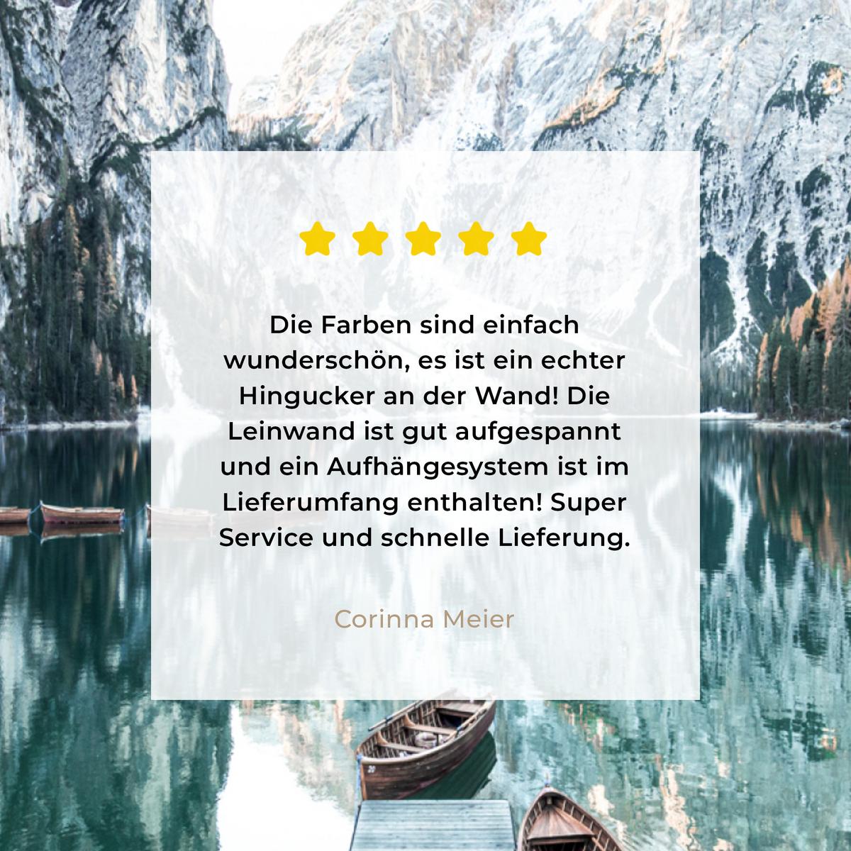 LEINWANDBILD Natur - Berge - Schnee - Wald - Boot Deko Groß 90x90 cm - Hellgrün, Textil (90/90cm) - MuchoWow
