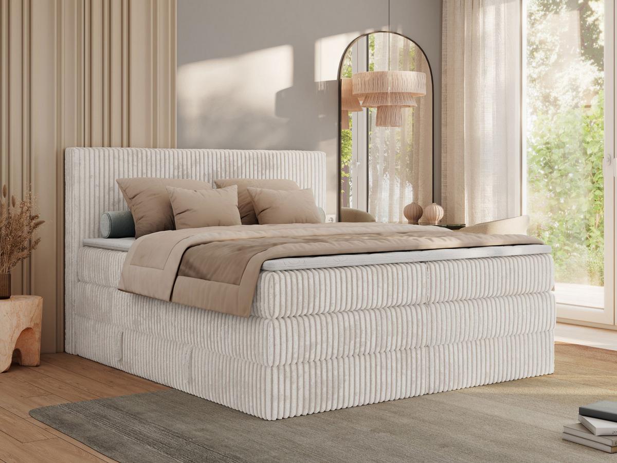 BOXSPRINGBETT TILIANO KING - 200/200 - Beige Cord - H4 - Beige, Holz/Textil (200/200cm) - MKS