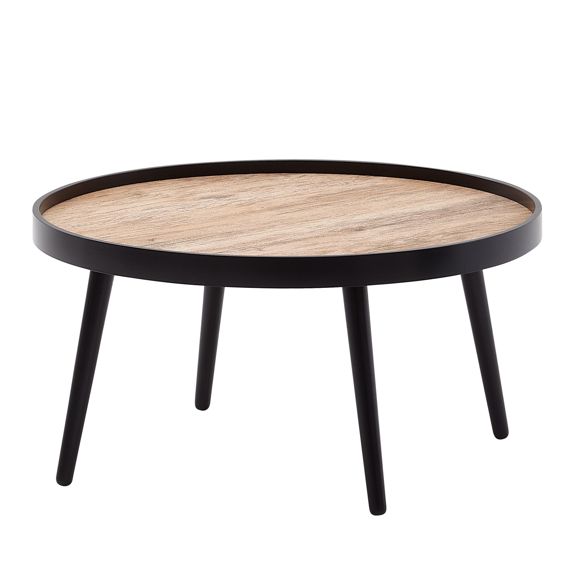 COUCHTISCH in Holzoptik, Rund mit Erhöhtem Rand und Ablagefläche - Schwarz, Holz (76/76/40cm) - KADIMA DESIGN