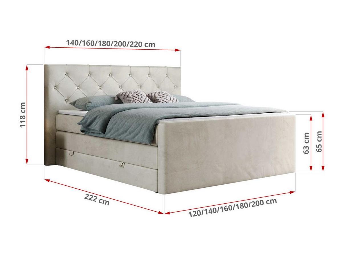 BOXSPRINGBETT KING VELEN 120/200 Beige Velvet - H4 - Beige, Holz/Textil (120/200cm) - MKS