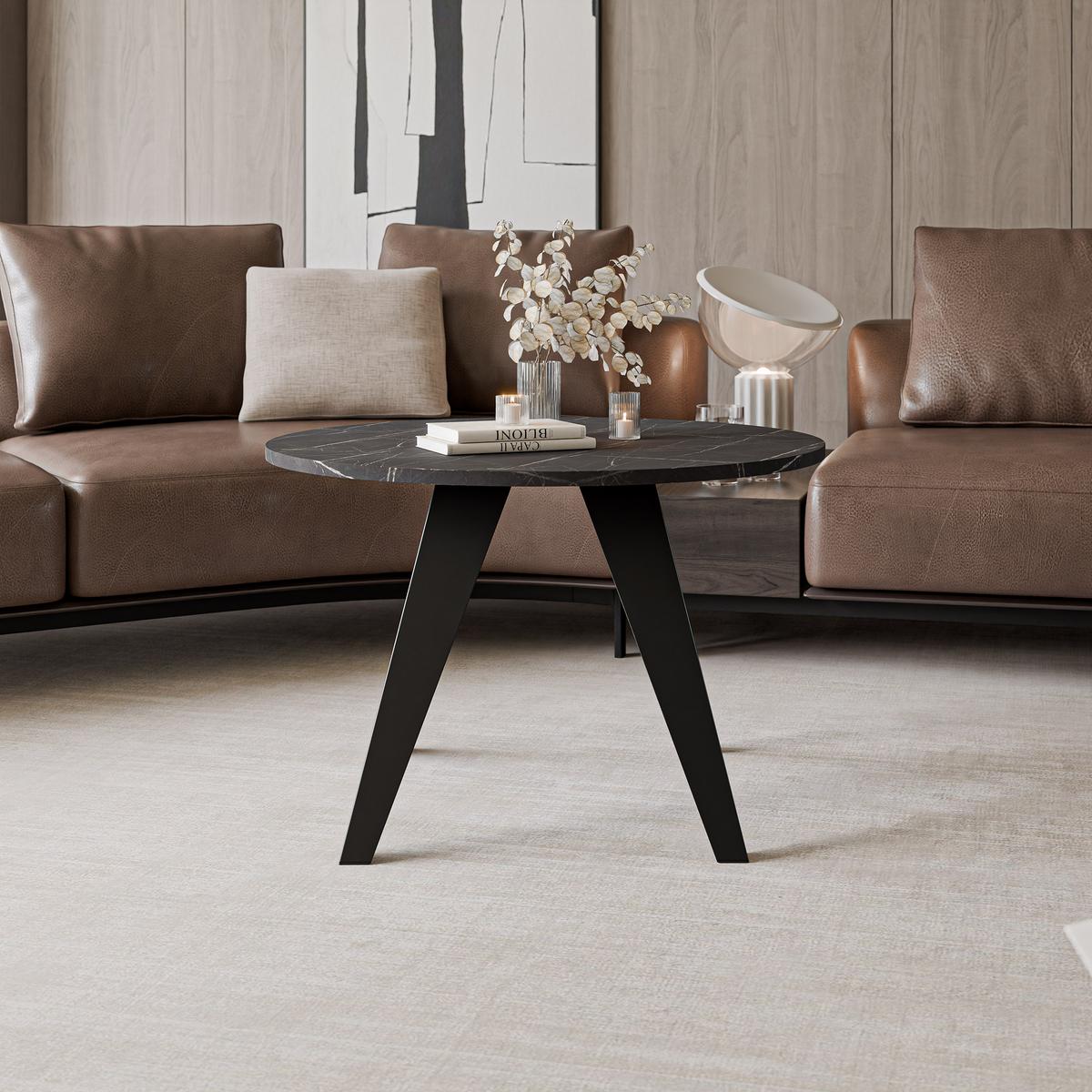COUCHTISCH FERRO 75/50 cm runden, Schwarz / Grigia Pietra (Steingrau) - Schwarz/Grau, Metall (75/75/50cm) - Idohome