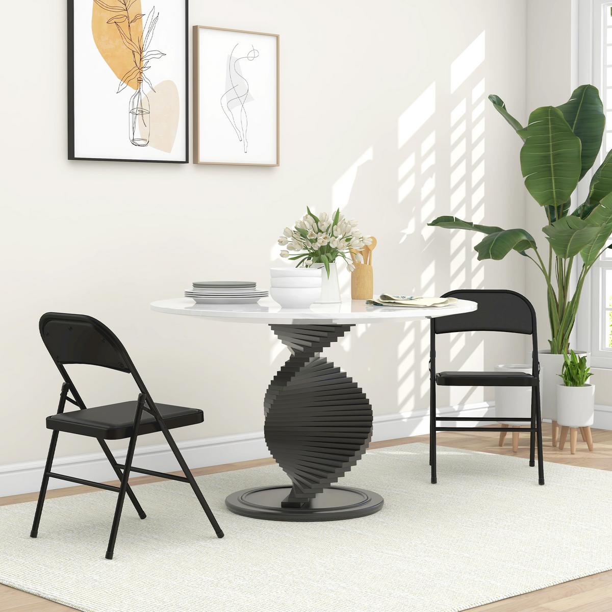 2ER-SET Klappstühle Tragbare Bürostuhl mit Kissen Stahlbeine Kunstleder, Schwarz - Schwarz, Metall (46/78/45cm) - HOMCOM