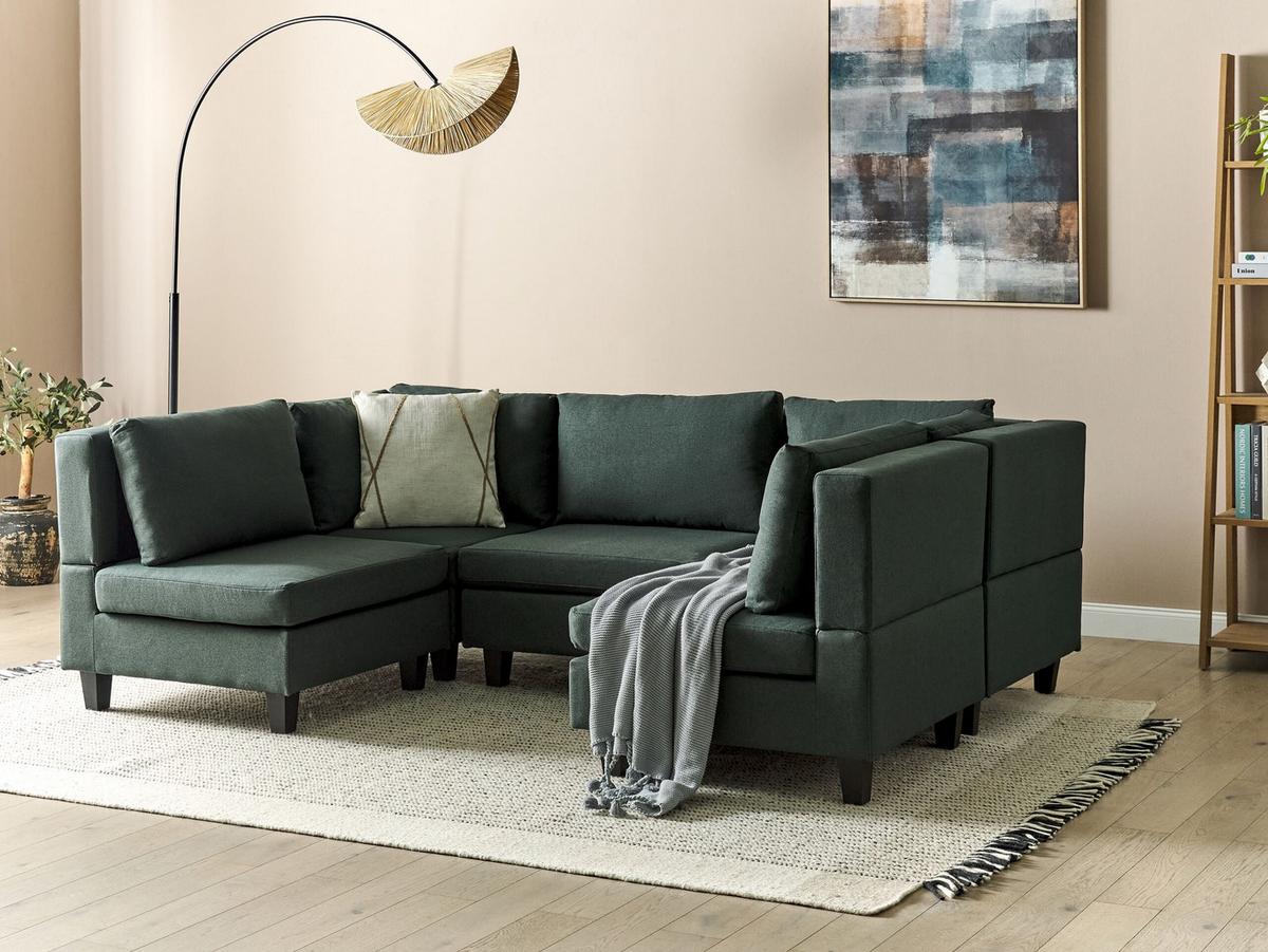 5-SITZER-MODULSOFA U-förmiges Dunkelgrün Stoff Unstad - Grün, Textil (228/72/76cm) - Beliani