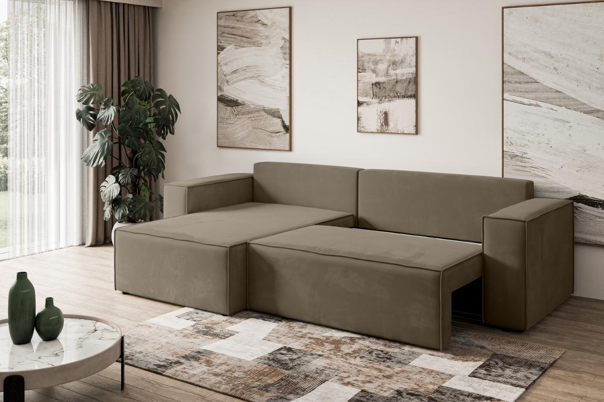 ECKSOFA mit Schlaffunktion und Bettkasten CELTIC-XL - 277x143x83 cm Braun Velours - Schwarz/Braun, Holzwerkstoff/Kunststoff (277/143cm) - ALTDECOR