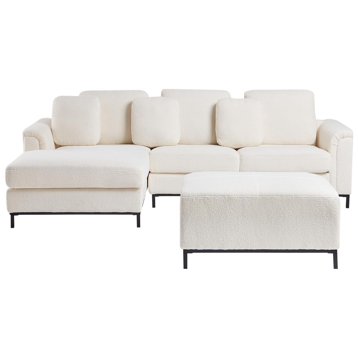 ECKFSOFA 5-Sitzer Bouclé Weiß mit Ottomane rechtsseitig Oslo - Schwarz/Weiß, Textil (270/151cm) - Beliani