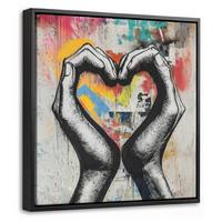 LEINWAND Bilder mit Rahmen - Hände - Herz - Straßenkunst - Graffiti - 20x20 - Multicolor, Textil (20/20cm) - MuchoWow