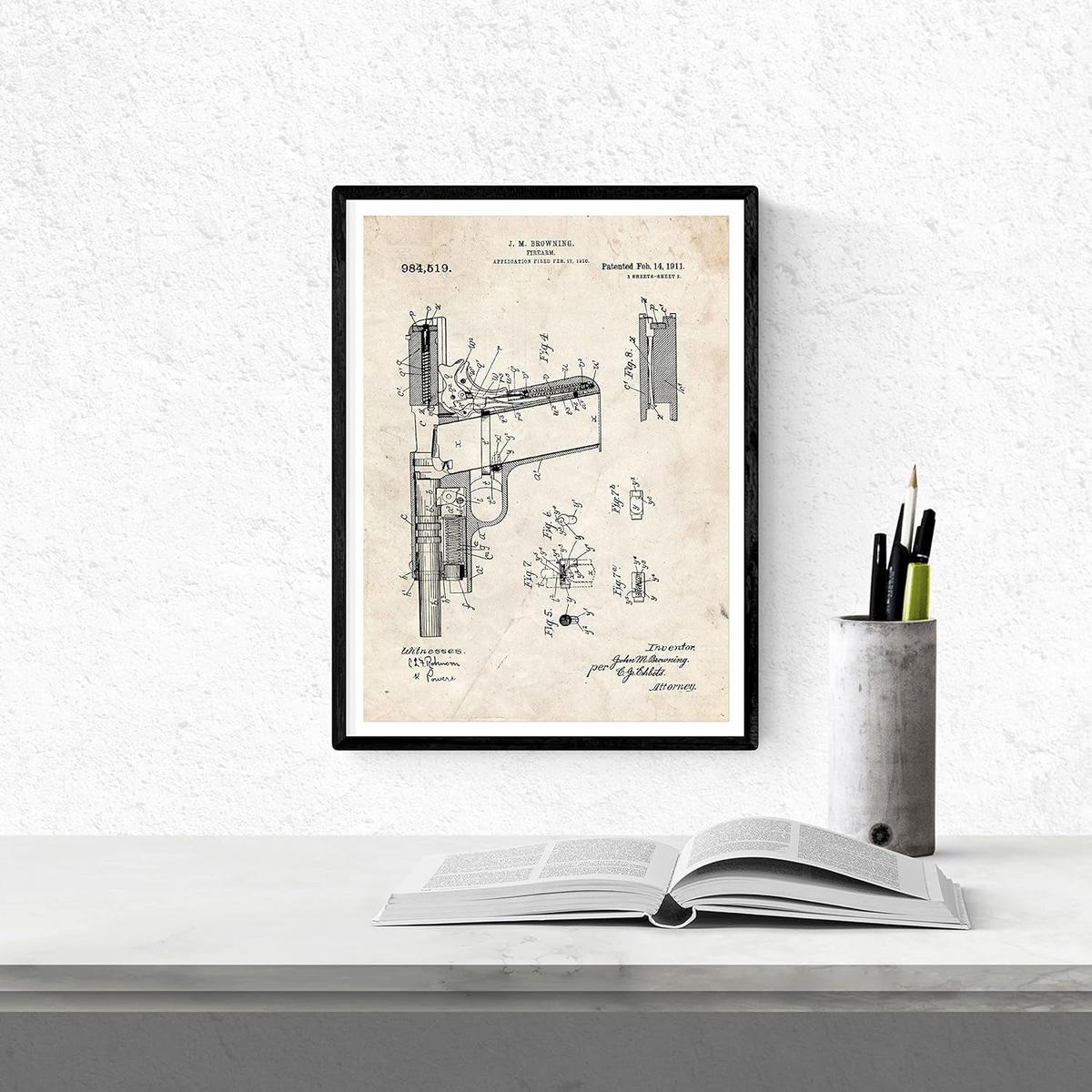 POSTER Set mit 4 Vintage Waffen Patent Größe A4 Rahmenlos - Klar, Papier (21/1cm) - Nacnic