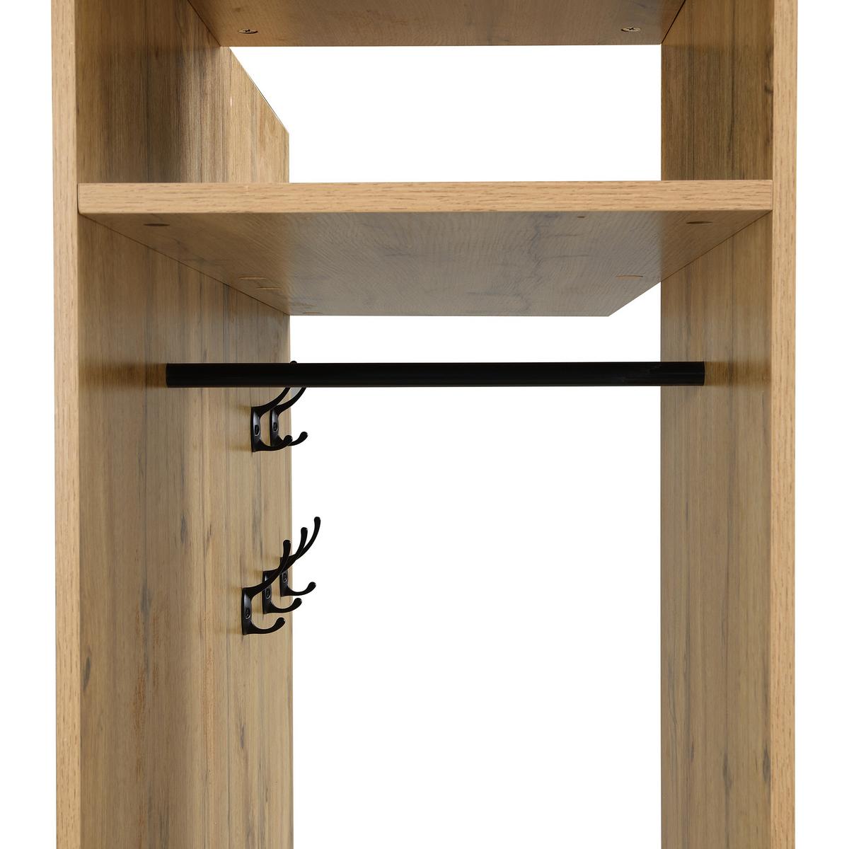 GARDEROBEN-SET 100 cm Schwarz & Natur – Kompaktgarderobe mit Spiegel, Schuhbank & versteckter Kleiderstange - Naturfarben, Holzwerkstoff (100/191/38cm) - Urban Meuble
